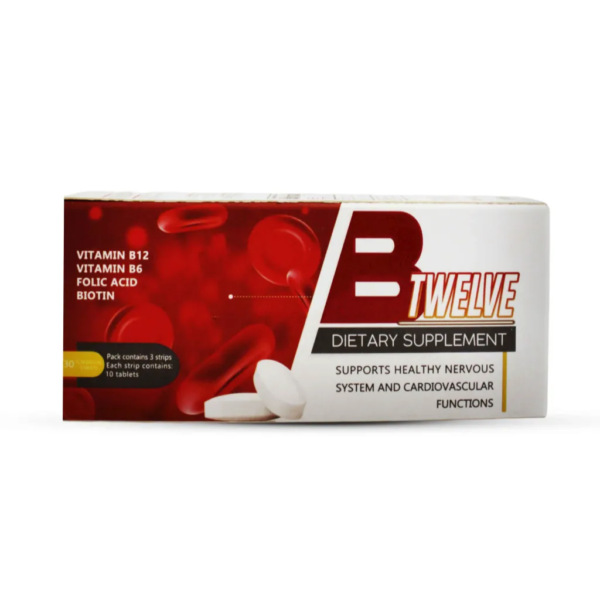 ب تويلف | مكمل غذائي تحت اللسان لدعم صحة الجهاز الهضمي والقلب والاوعية | 30 قرص