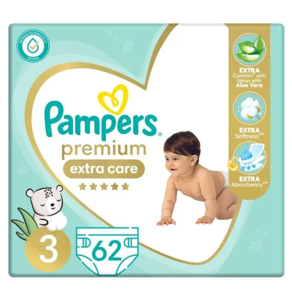 بامبرز | حفاضات بريميوم كير مقاس 3 | 62 قطعة