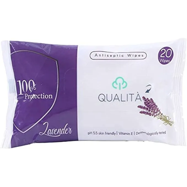 كواليتا | مناديل مبللة مطهرة بدون كحول باللافندر | 20 منديل