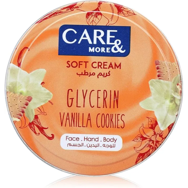 كير أند مور | سوفت كريم مرطب للبشرة الجافة بالجلسرين والفانيليا والكوكيز | 125مل