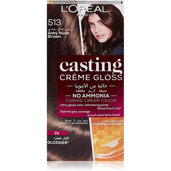 لوريال باريس | صبغة كريم لشعر لامع وبراق 513 بني فاتح رمادي
