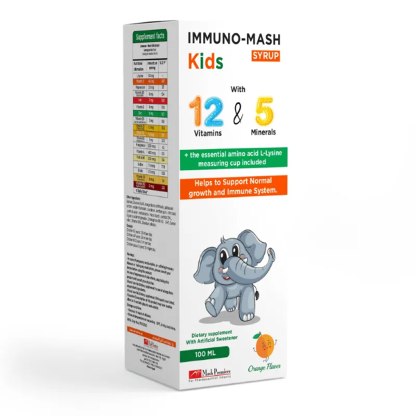ماش بريمير | اميونو-ماش كيدز 12 فيتامين و5 معادن +الحمض الاميني ل-لايسين لنمو الطبيعي ومناعة اقوي للاطفال | 100مل