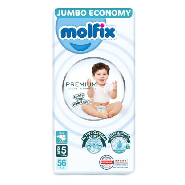 مولفيكس | حفاضات أطفال بريميوم اكسجين مقاس 5 | 56قطعة